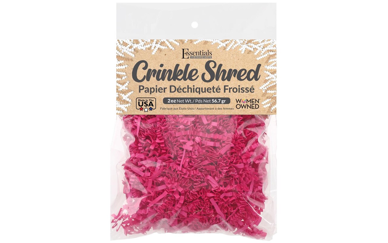 Essentials by Leisure Arts Crinkle Shred Bag, Pink, 2oz Shredded Paper Filler, Crinkle Cut Paper Shred Filler, Box Filler, Shredded Paper for Gift Box, Paper Crinkle Filler, Box Filling